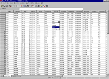 Screen shot of Data View with drop down Value Labels box